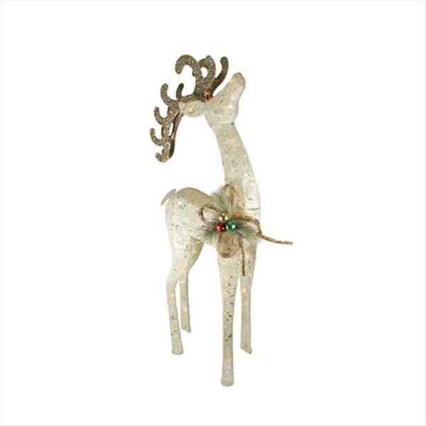Go-Go 46 in. Lighted Sparkling Sisal White Reindeer Christmas Yard Art Decoration GO72880